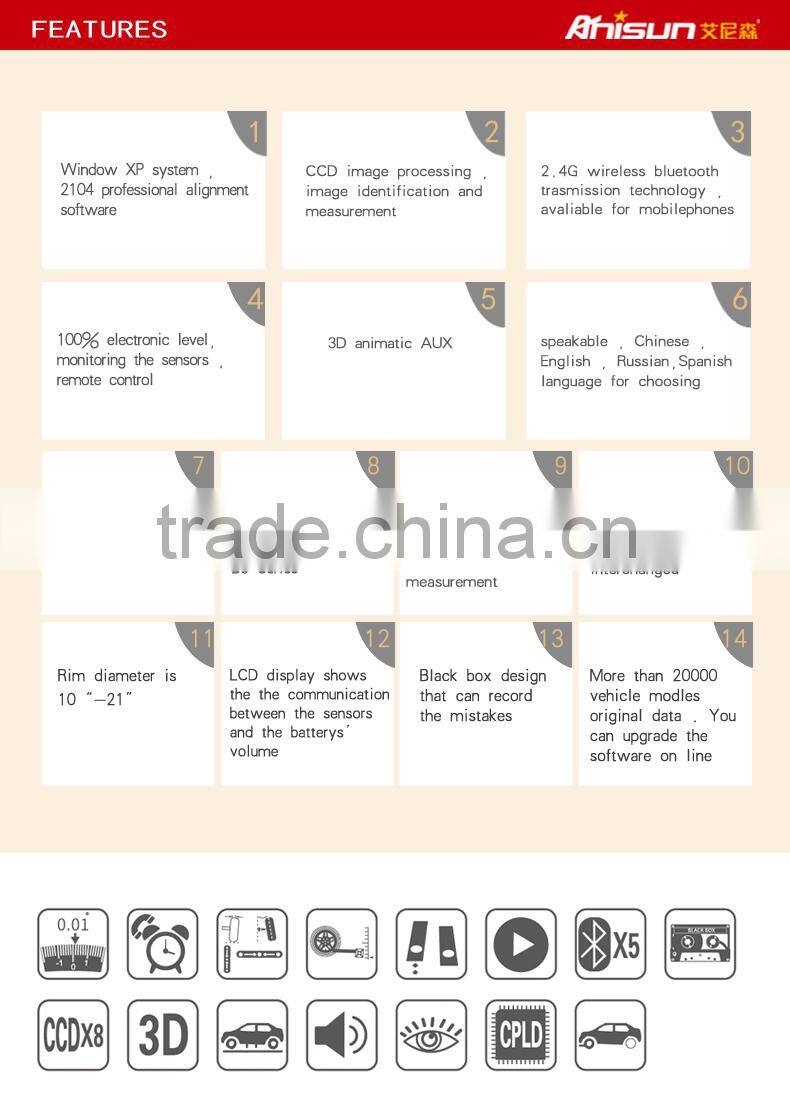 laser ccd wheel aligner/bluetooth wireless wheel alignmet