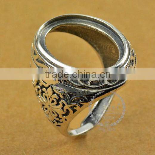 16*22.6mm 925 sterling silver antiqued silver vintage style oval bezel carve patterns ring base blank DIY findings 1223070