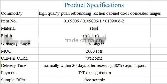 high quality push rebounding kichen cabinet door concealed hinges