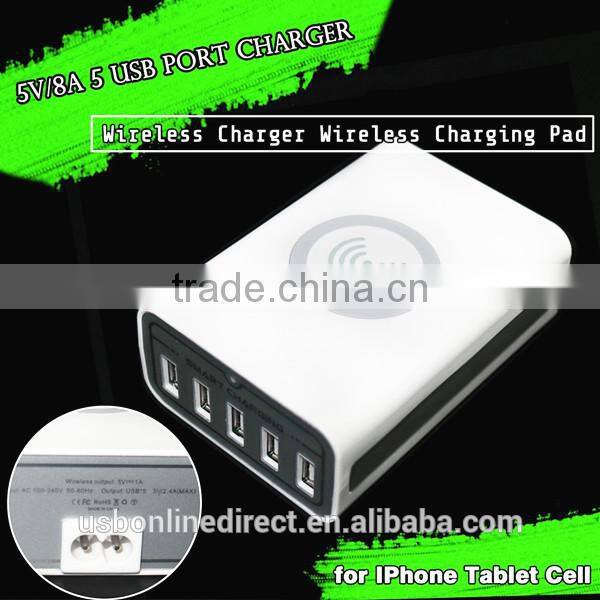 High quality qi wireless charger Wireless Charging Pad 5 USB Port Charger Universal 5V 8A For iPhone Tablet Cell