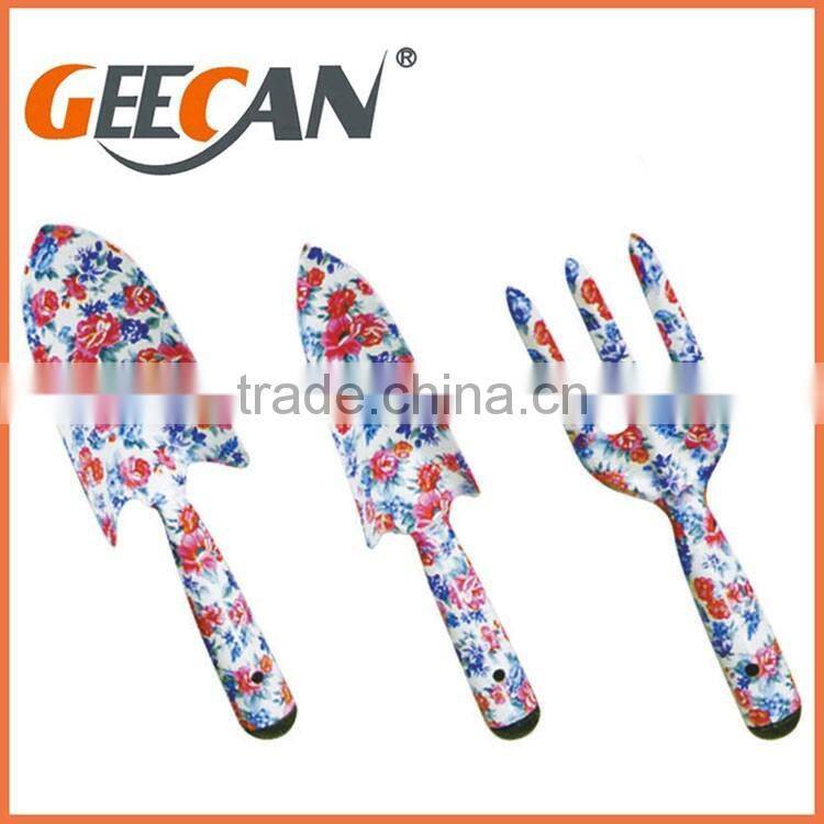 4 pcs Garden tool set with floral printed shovel,rake,fork