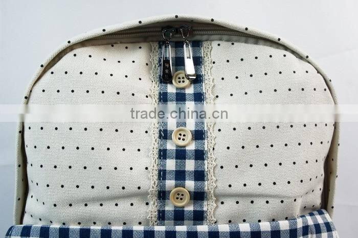 Grid Pattern School Backpack Cute for Girls with Bottons