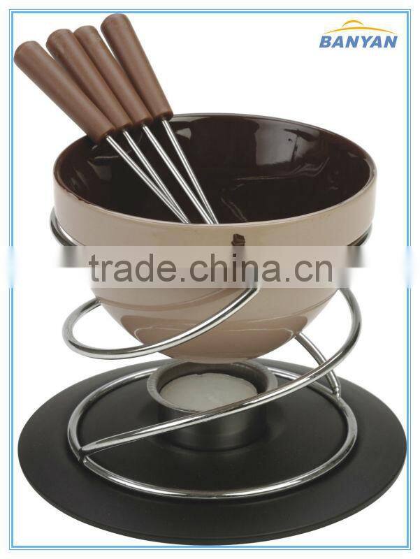 ceramic cheese fondue set with forks