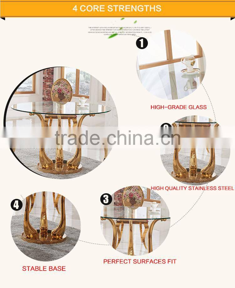 TH410 Rose Gold Stainless Steel Round Glass Top Dining Table
