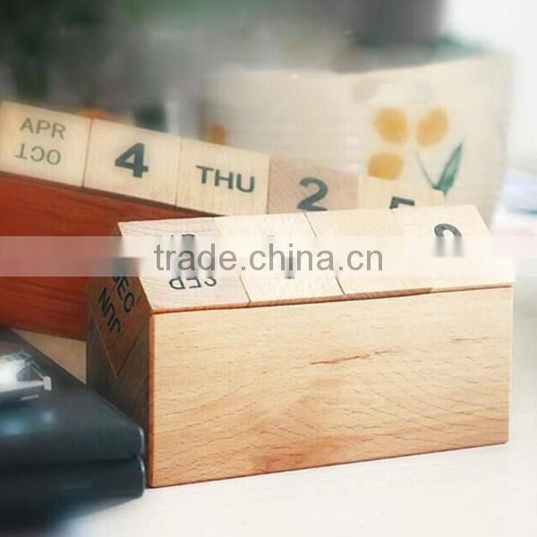 Custom Beech Solid Wood Box Calendar, Desk Top DIY Perpetual Calendar Wooden