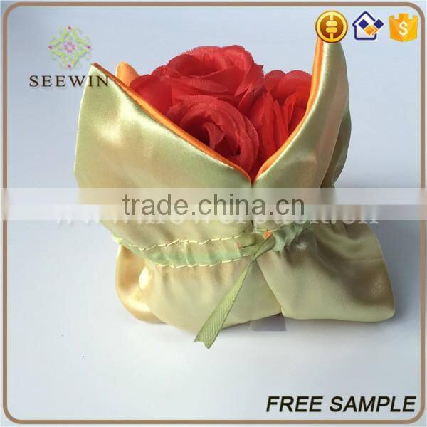 Drawstring logo printed satin favor bags