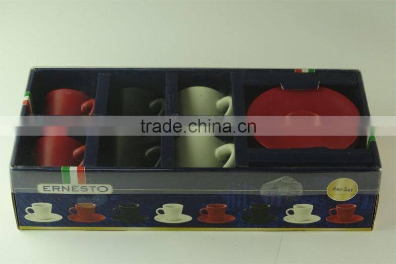 Wholesale coffee cup with saucer set in gift box in stock,6pcs per set with three color