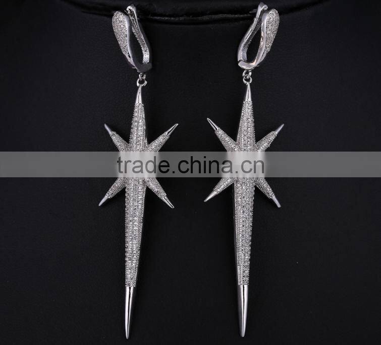 Wholesale Stock Small Order Fashion Women long Star Zircon Earrings