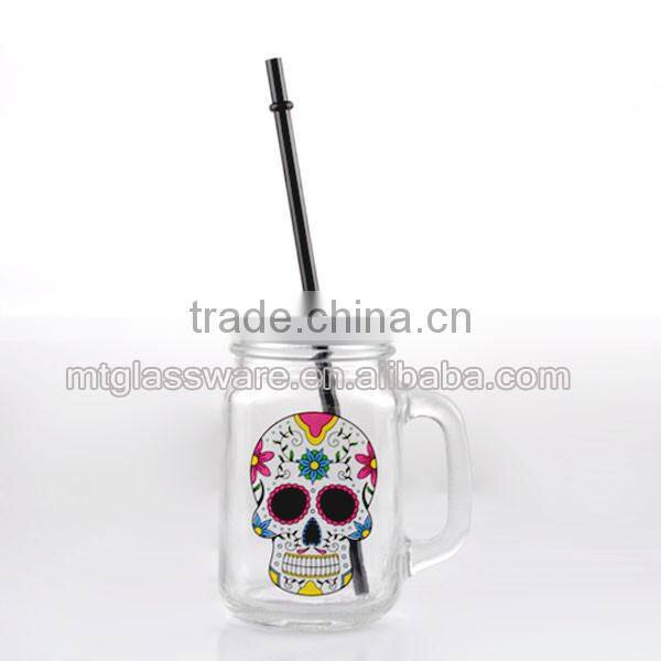 16oz Halloween White Smile Skull decal glass mason jar drinking water glass cup