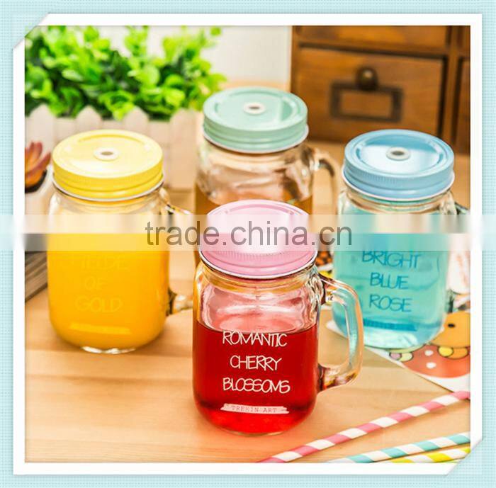 500ml maison glass bottle with metal hole in the centre for straw