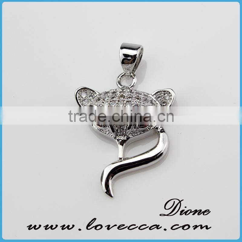 Fox design silver zircon jewelry, zircon beads for necklace pendant decor