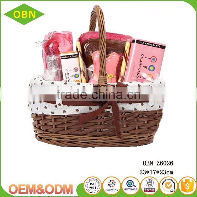 Custom 100% handmade eco-friendly handled colorful fancy natural wicker gift Easter basket with liner