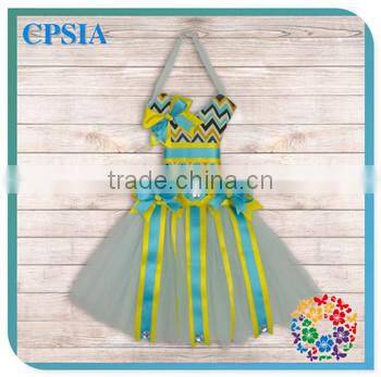 Grey Chevron Striped Rhinestone ribbon bow holder Pink Tulle Pettiskirt Beautiful Party Tutus dresses Decoration for Boutique