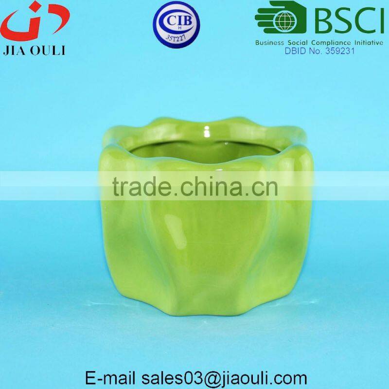 Wave patterned glazed grey Table Ceramic Succulent pots