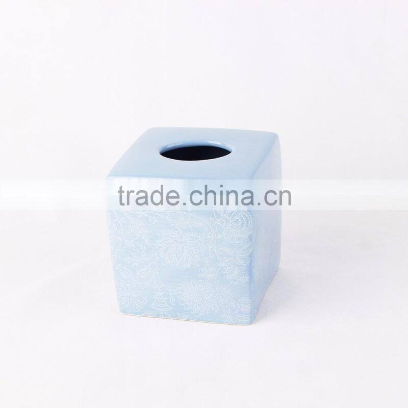 Wholesale Blue Glazed Decal Bathrooms Set Ceramic