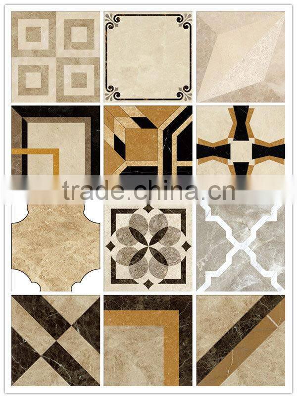 Customized polished marble waterjet flower pattern marble floor design