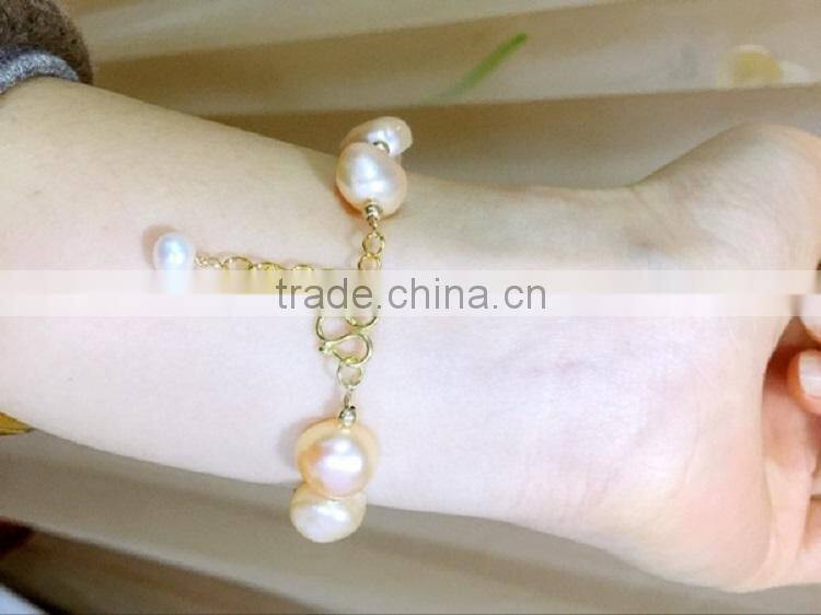 14k gold 4-5 mm pink baroque freshwater pearl bracelet