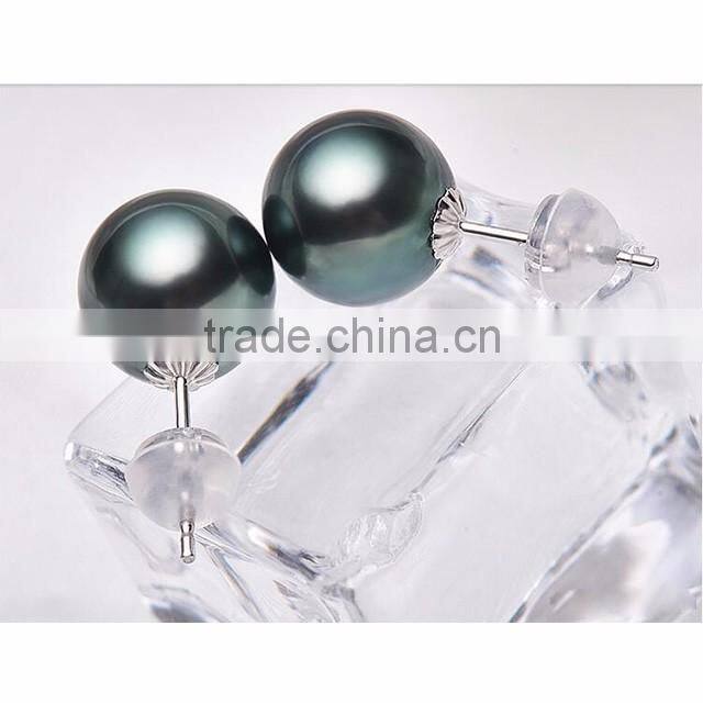 Wholesale Pretty 12-13mm Peacock Green Tahiti Pearl Jewelry Earring