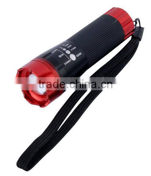 Red color Aluminum Zoom 3 modes 1watt super bright led flashlgiht