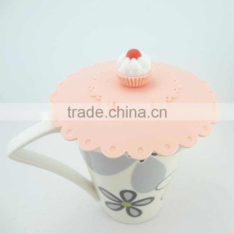 Food grade silicone rubber Anti-dust Airtight Seal Silicone Drink Cup Lids with Cake shape
