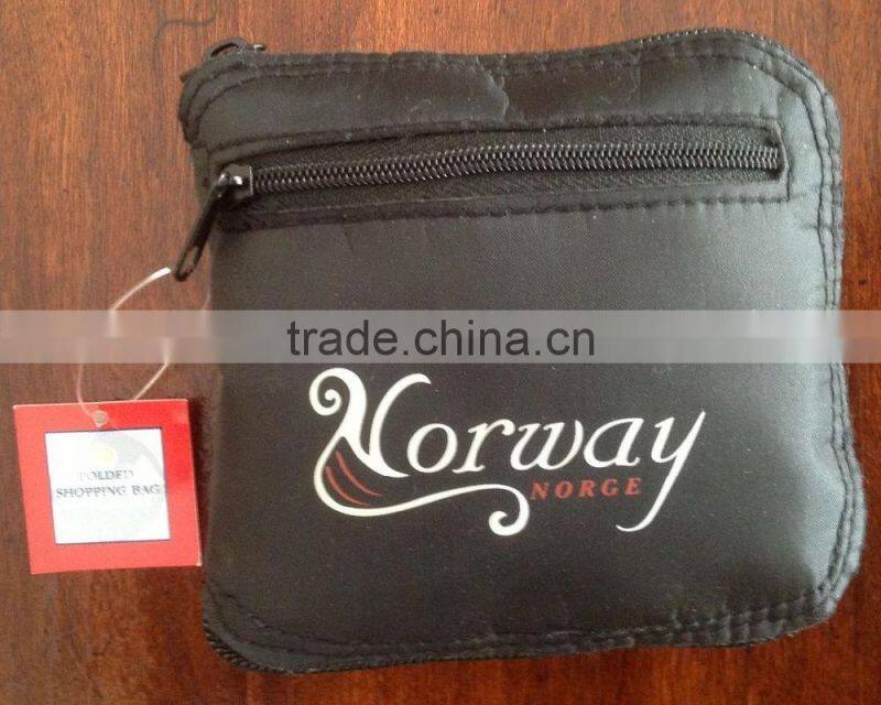 Norwegian Black Shopping Bag Foldable into a Zipper Pouch, Reusable shopping bags