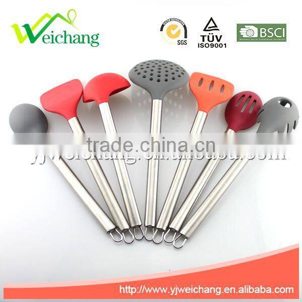 WCE247F Premium Silicone utensils spoon Cooking Utensil Gadgets Set with S.S. handle