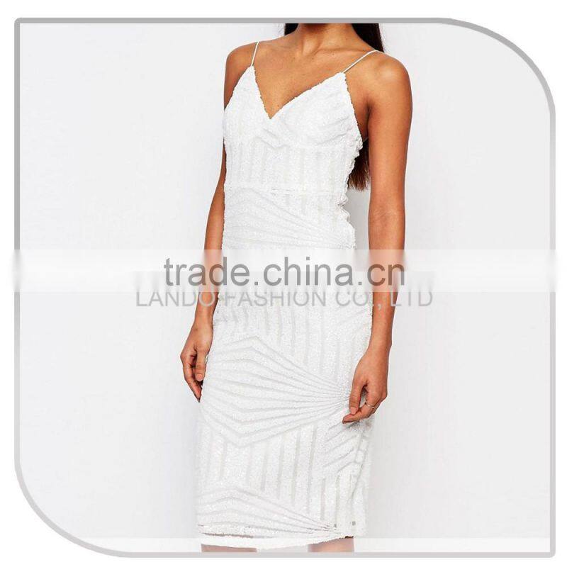 Women spaghetti strap white sequin dress new arrivals bodycon midi fancy dress up games for girls 2016
