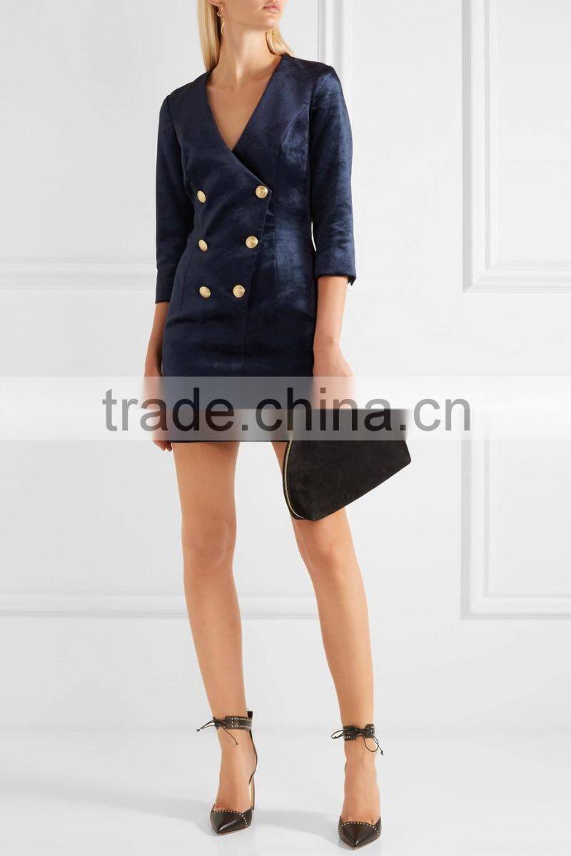 Classic Button Fastenings Double-Breasted Stretch-Velvet Mini Dress Women Blazer Design Names Of Ladies Dresses HSD5701