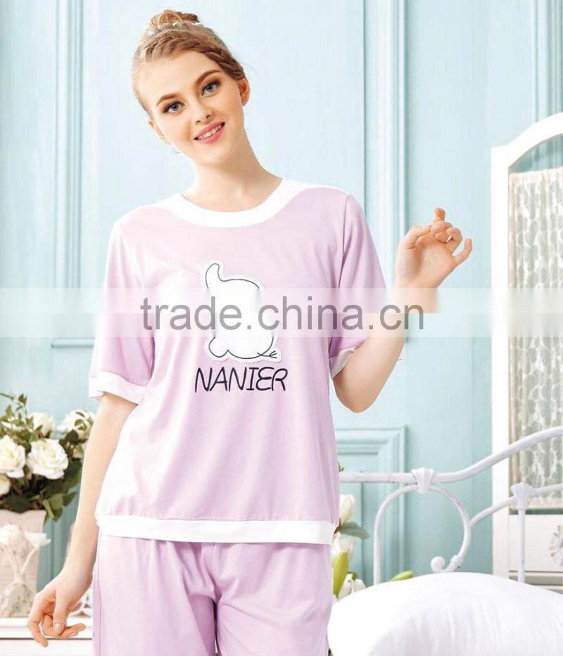 Fashion women Plain Pajama/Short Sleeved T-shirt Sleepwear/Ladies Lounge Wear