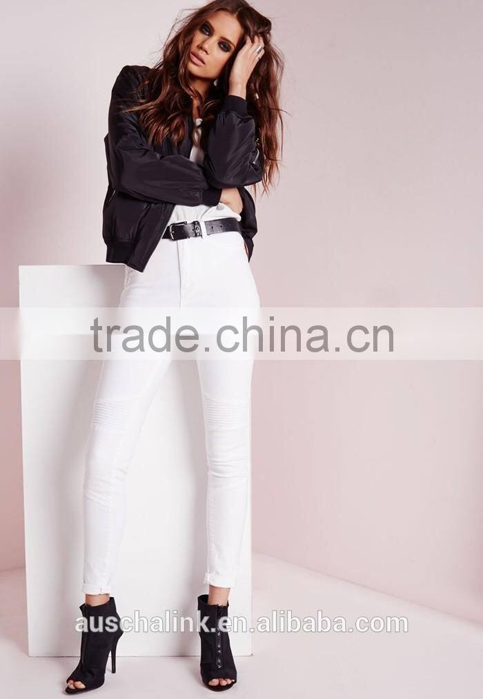 Autumn white high waisted skinny biker ladies jeans OEM service