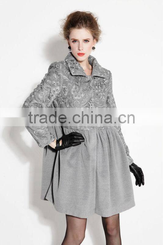 Grey color embroidery long european style winter ladies coats pictures
