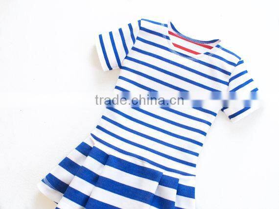 2017 new style Baby Clothes cheap wholesale Children's Boutique short sleeve blue summer children's stripe dress