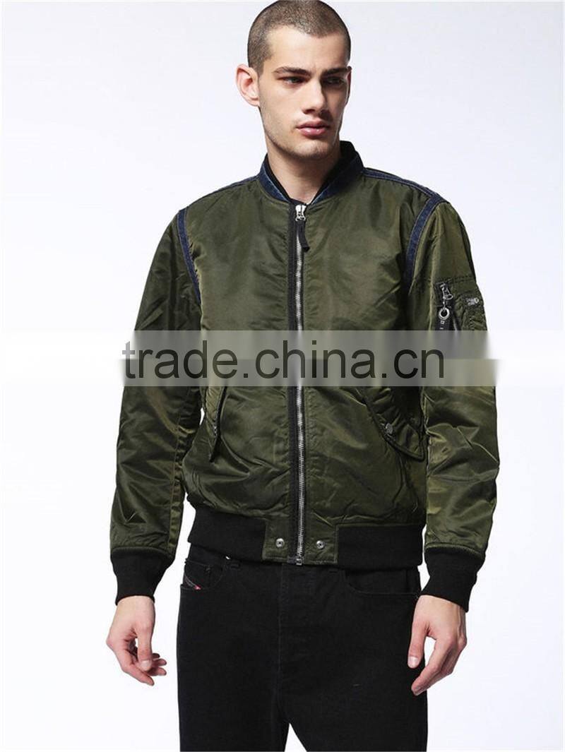 MGOO High Quality Green Nylon Bomber Jackets Custom Long Sleeves Ruffles Padded Cotton Winter Mens Tops