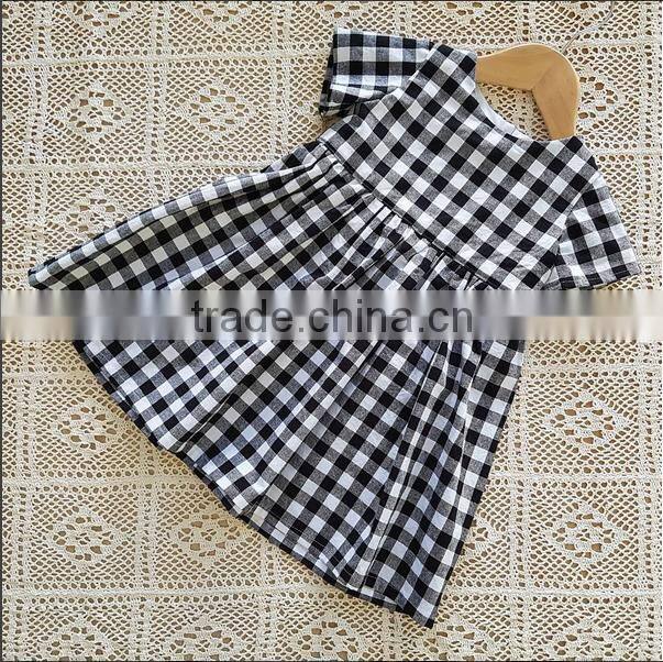 Hot Sell Girls Party Birthday Dresses Clothes Wear Baby Gingham Short Sleeve Dress Wholesale