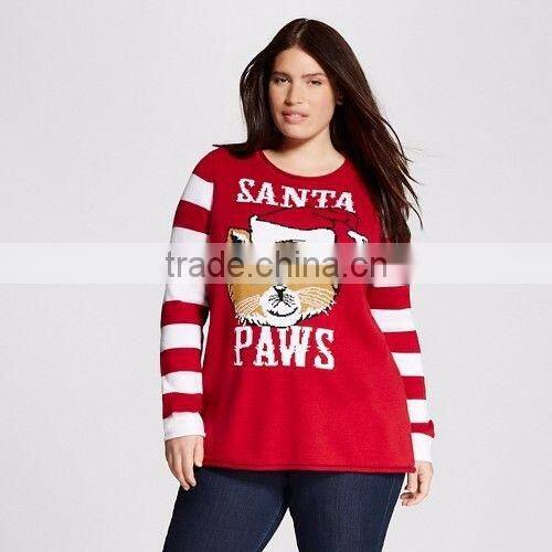 Women Red White Sweater Santa Paws Pattern Christmas Decorations