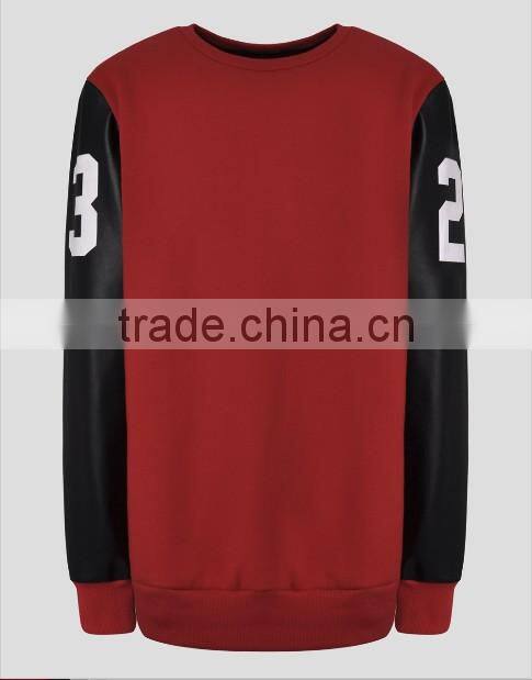 Leather sleeve sweatshirt for men