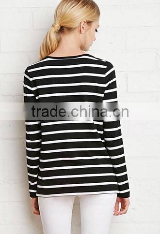 Girls round collar stripe cotton long sleeve sweater