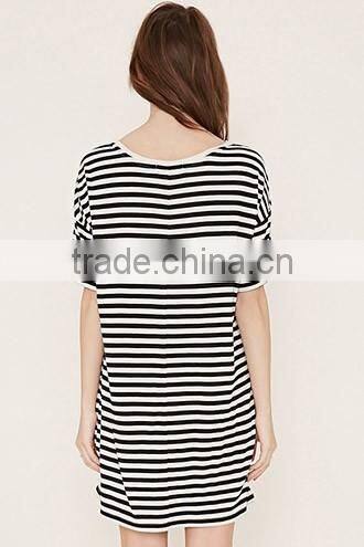 Contracted stripe straight dress with short sleeves