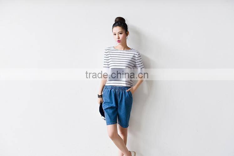 2016 new fashion all match loose half sleeve striped t-shirts for ladies