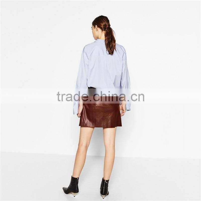 2017 OEM Spring Light-reflecting Faux Leather Elastic Waist Skirt