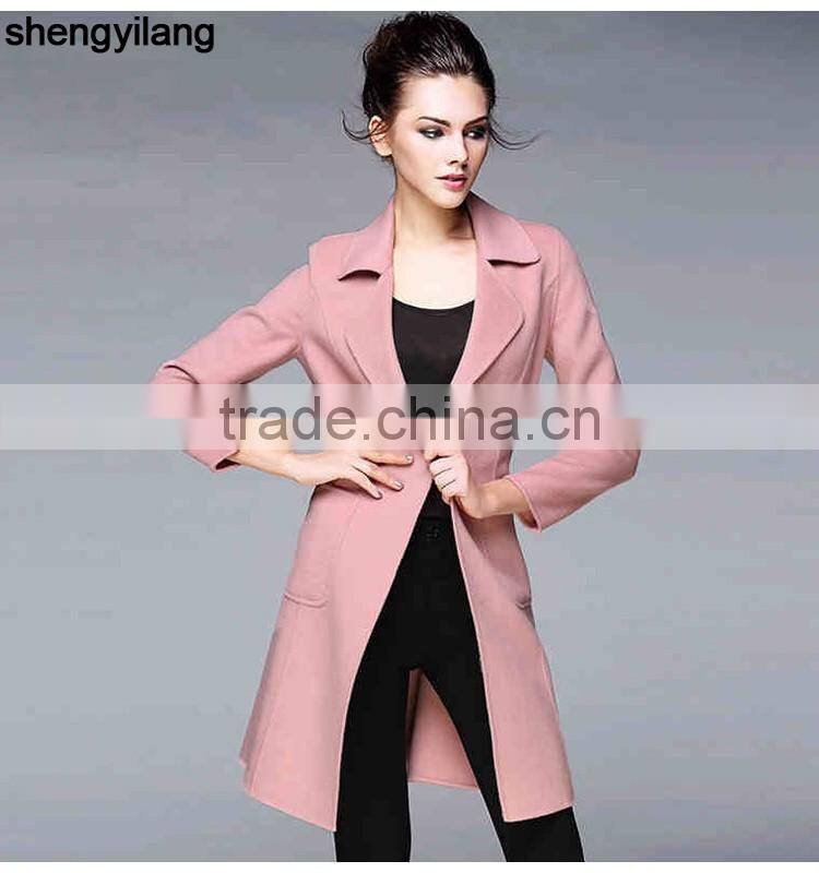 girls Korean Wool double fleece thin fabric midi long luxury coat manufacturer