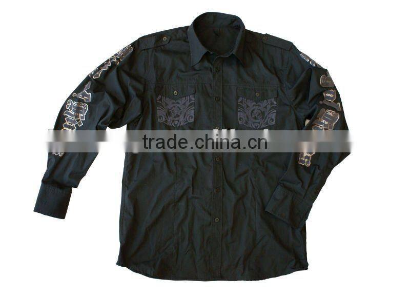 man flocking print shirt