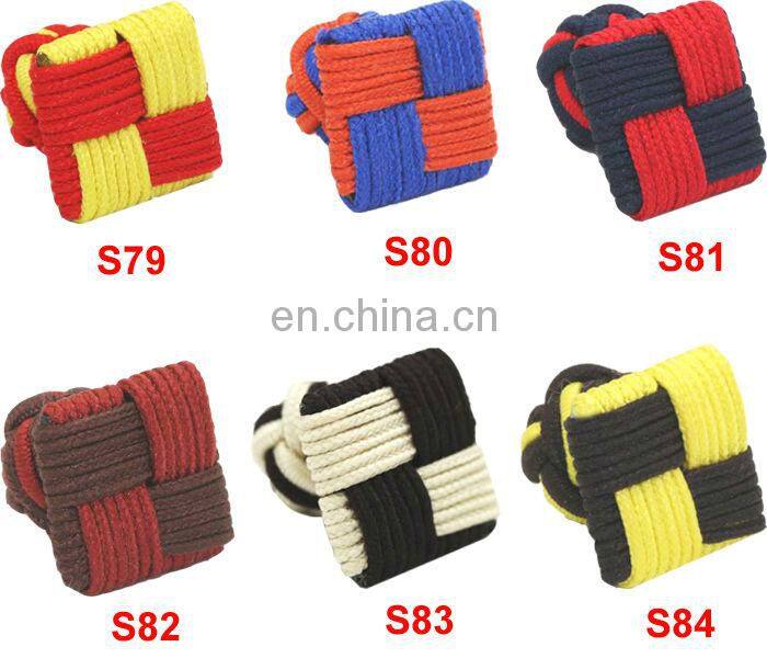 China Supplier knitting fabric cufflinks Square Silk knot Cuff link Elastic Rope Cuff