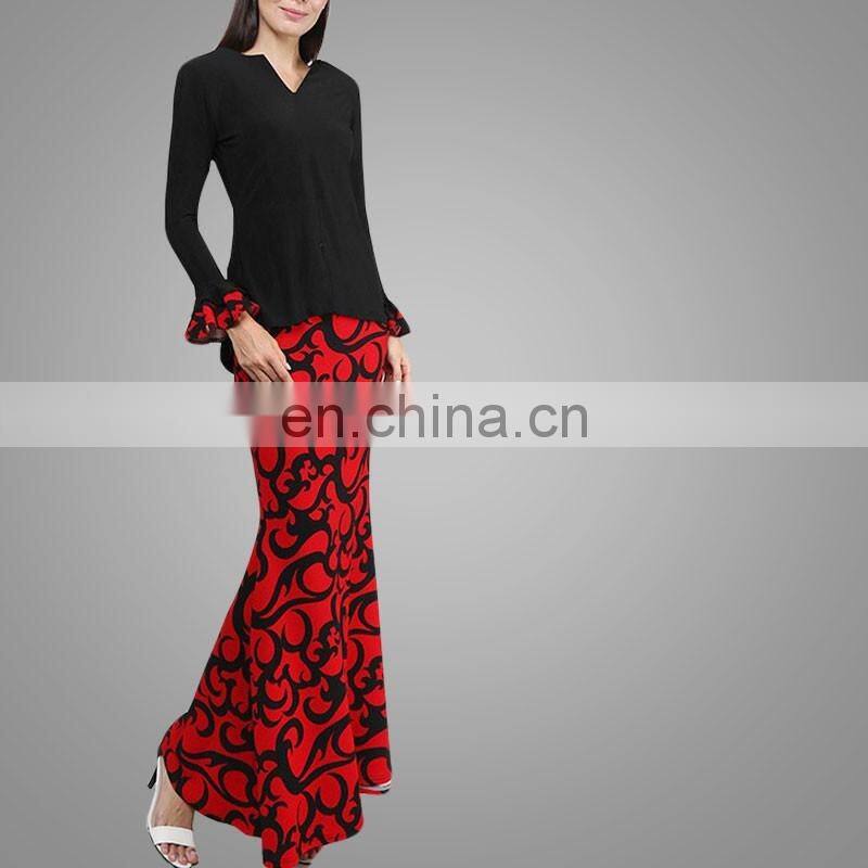 2016 Kebaya Printing Baju Kurung Modern In Black Wholesale Model Baju Kurung Modern Black And Red Islamic Clothing Fashion