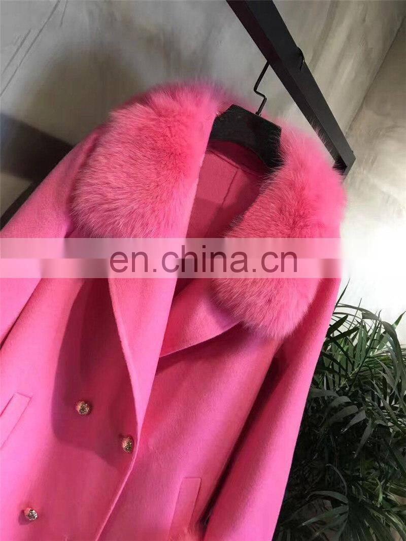 Ladies Winter Coats High Quality New Fashion Style Real Fox Fur Collar Women Wool Cashmere Coat