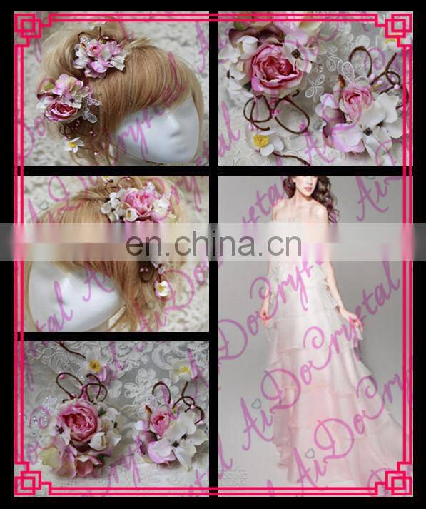 Aidocrystal fashion classic Bridal flower Hair Piece raw material pink hair accessories