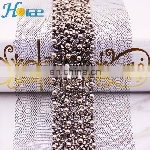 3cm Crocheted Garment Trimming Beaded Trim Lace Types bead trimming for garment