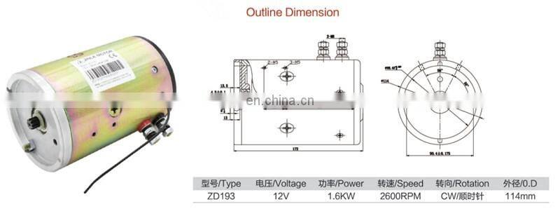 KP16-12 DC Motor 12V 1.6KW Hydraulic