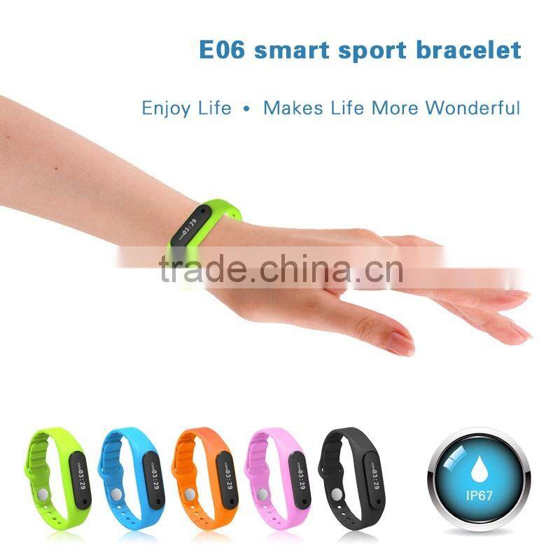 text message/Tracking motion/music play/Fine phon/sleeping monitor/Touch screen E06 Smart Bracelet