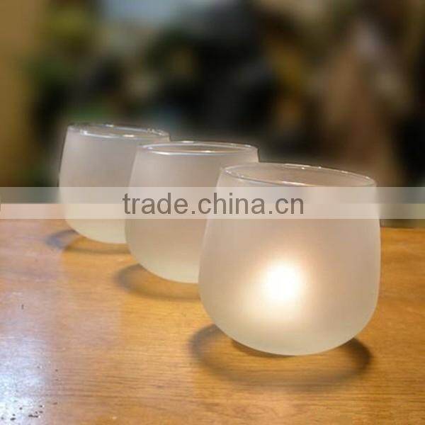 Hand made clear frosted cylindrical short tea light candle holder